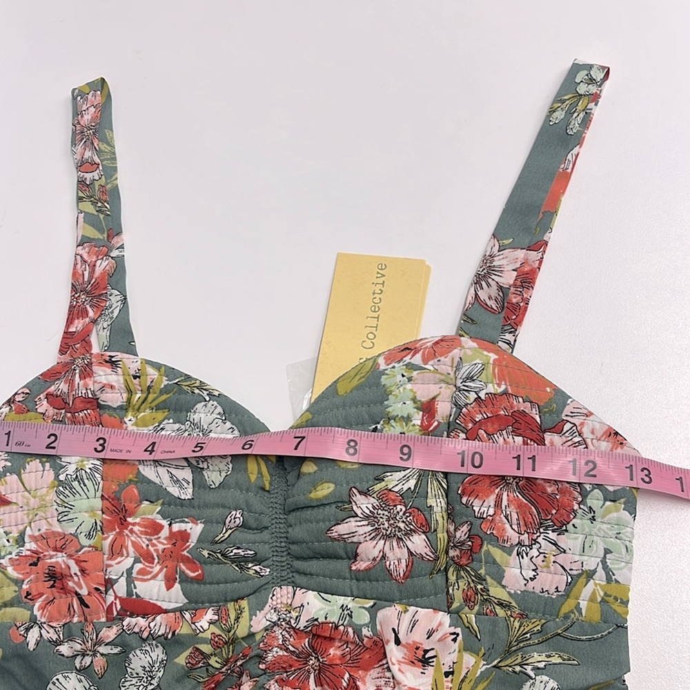 NWT xsmall floral print crop top sweetheart neckline quilted tank top ruched - Picture 5 of 11